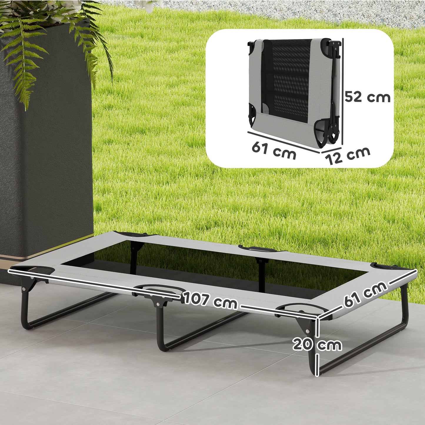PawHut Portable Raised Dog Bed, Elevated Pet Cot with Breathable Mesh for Indoor Outdoor, for Large Dogs, Light Grey-Pet Cots-ChewyGames-ChewyGames