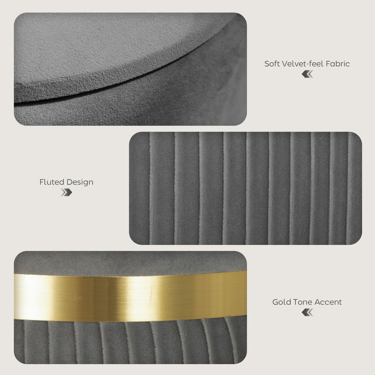 HOMCOM Velvet-Feel Storage Ottoman - Grey
