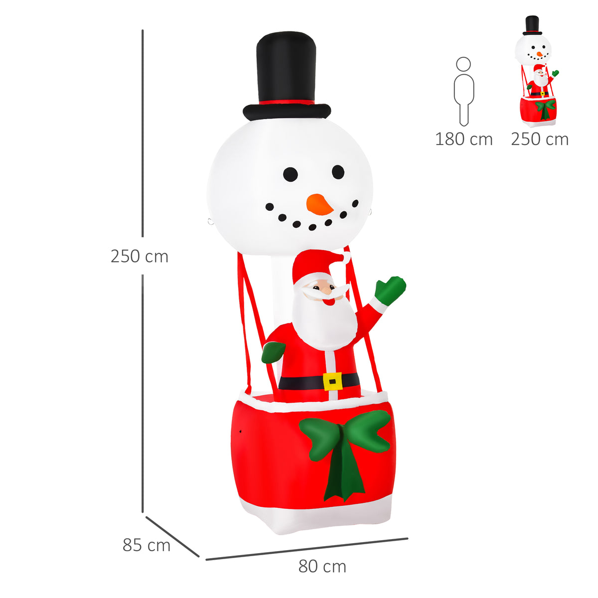 HOMCOM 8ft Christmas Inflatable Decoration with Santa Claus on Snowman Hot Air Balloon, Blow Up Xmas Decor for Outdoor Indoor