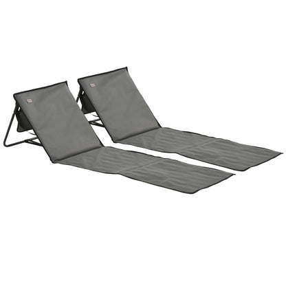 Outsunny Set of 2 Foldable Garden Beach Chair Mat, Outdoor Sun Lounger Seats with Adjustable Back, Magazine Pocket, Carry Strap