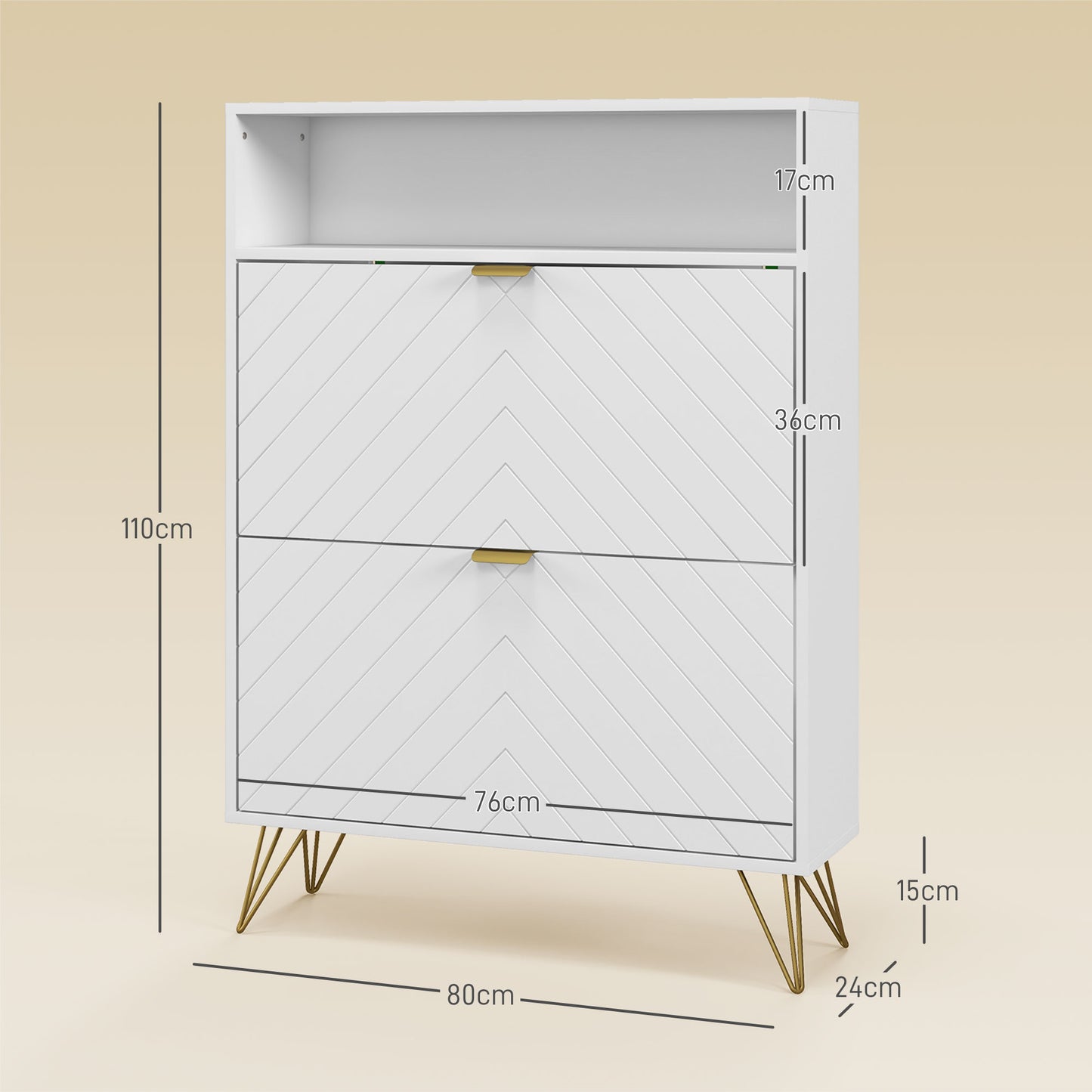 HOMCOM 12 Shoe Storage Cabinet with Chevron Indents and Gold Tone Accents - White