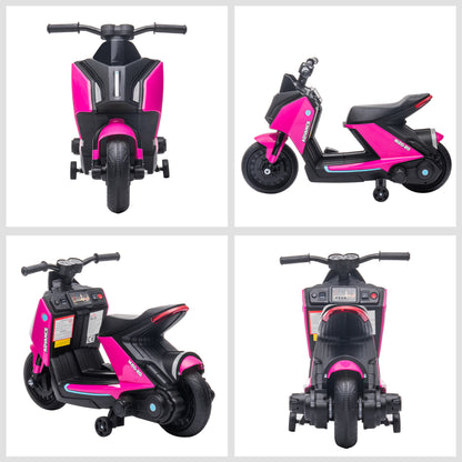 HOMCOM 6V Kids Electric Motorbike Ride On Toy w/ Music LED Lights Training Wheels for Girls Boy 2-4 Years Pink