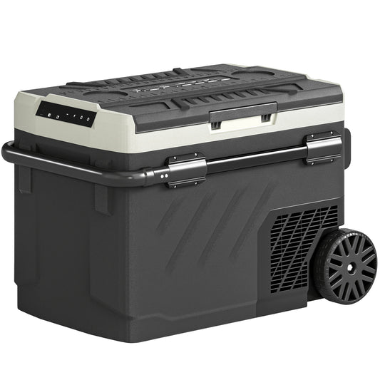 Outsunny 40L Compressor Car Fridge Freezer, Dual Zone Camping Refrigerator with App Control, Telescopic Handle, -20℃-20℃
