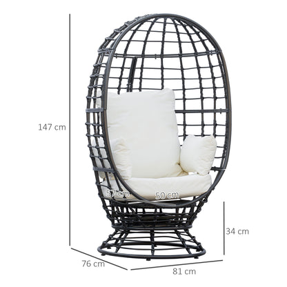 Outsunny 360° Swivel Egg Chair, Garden Rattan Swivel Chair with Thickened Cushion and Pillow, 150 KG Capacity for Indoor Outdoor, Balcony, Patio, Black