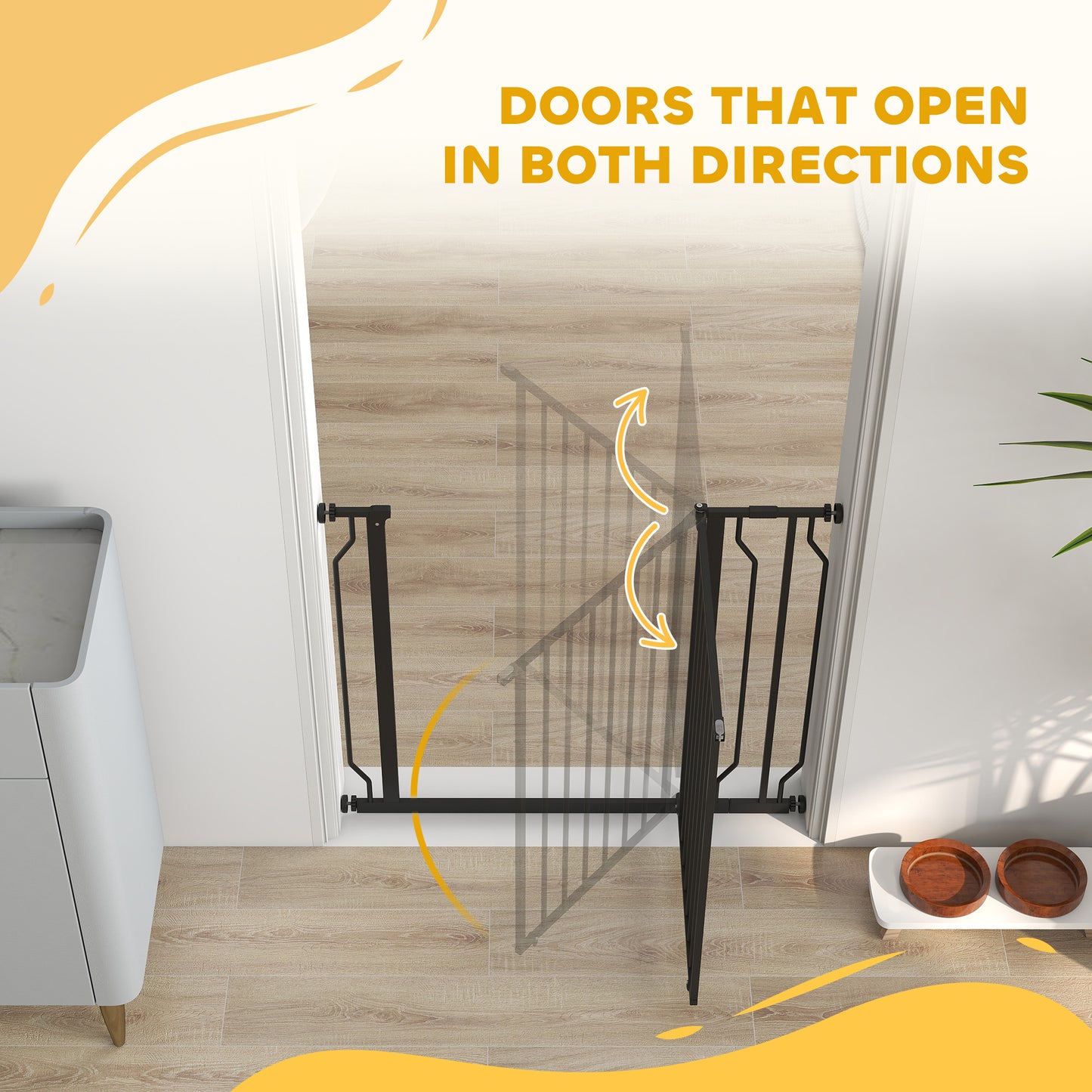 PawHut Wide Dog Safety Gate, with Door Pressure, for Doorways, Hallways, Staircases - Black