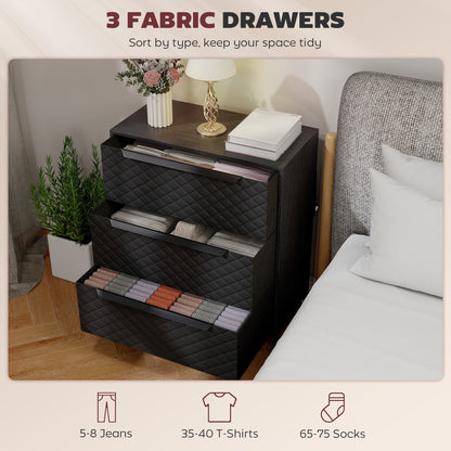 HOMCOM Chest of Drawers, Dresser with 3 Fabric Drawers and Aluminium Handles - Black