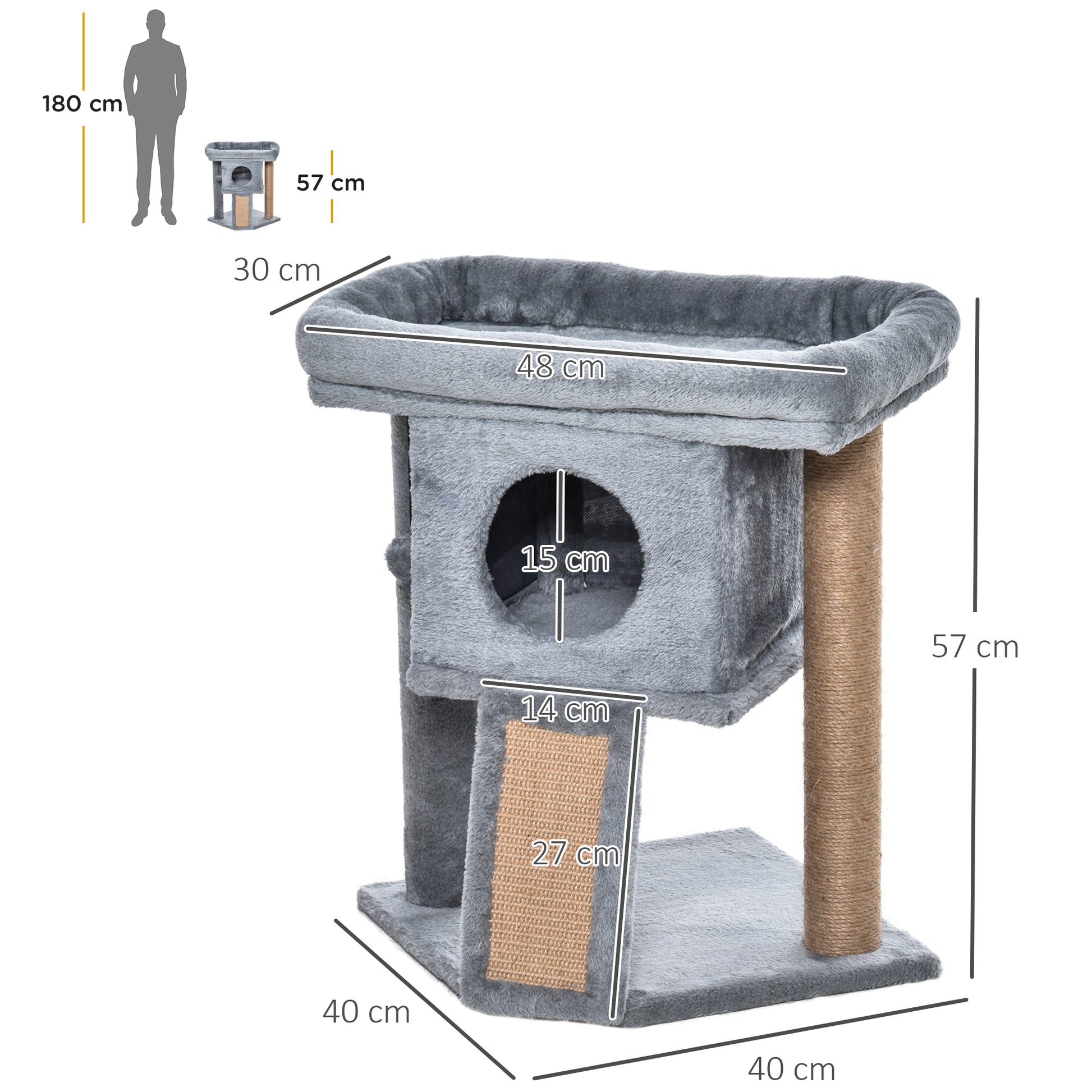 PawHut Cat Tree Tower for Indoor Cats Cat Scratching Post Climbing Activity Centre w/Jute Scratching Pad, Toy Ball, Cat House - Grey--ChewyGames-ChewyGames