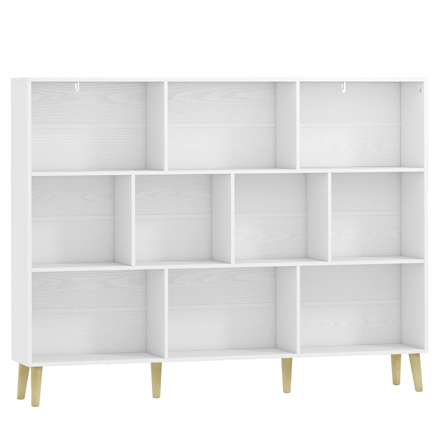 HOMCOM 10-Cube Bookcase, 3-Tier Book Shelf with Solid Wood Legs, 140 cm Modern Bookshelf with Anti-Tip Kit for Bedroom, White