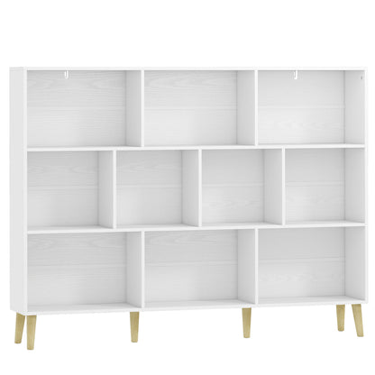 HOMCOM 10-Cube Bookcase, 3-Tier Book Shelf with Solid Wood Legs, 140 cm Modern Bookshelf with Anti-Tip Kit for Bedroom, White