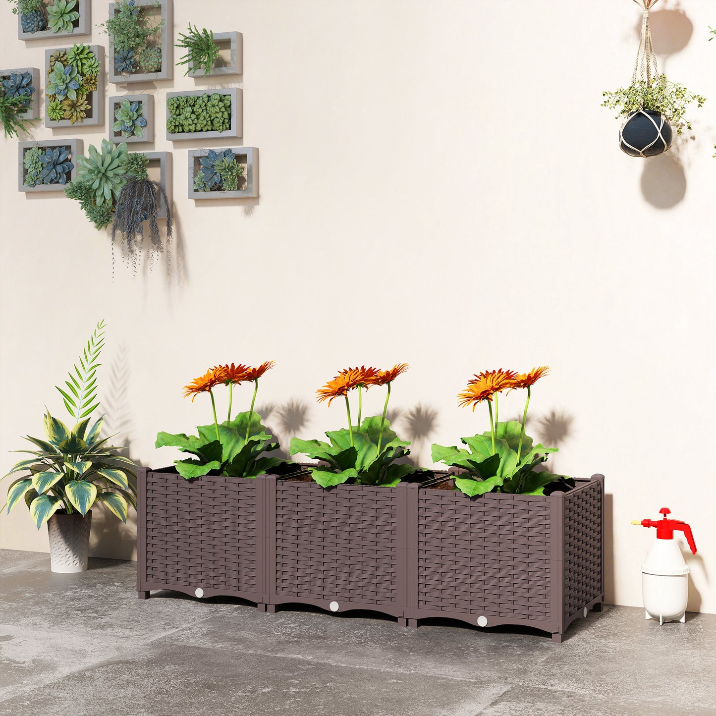Outsunny Plastic Raised Garden Bed with Legs, Self Watering Elevated Planter Boxes with Drainage Holes and Plugs