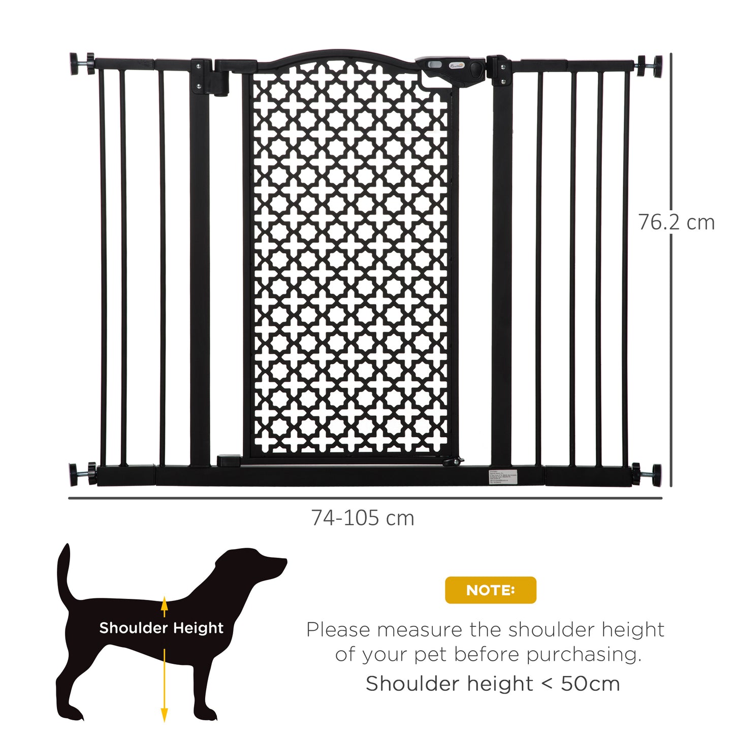 PawHut 74-105cm Pet Safety Gate Stair Barrier, with Auto Close, Double Locking - Black--ChewyGames-ChewyGames