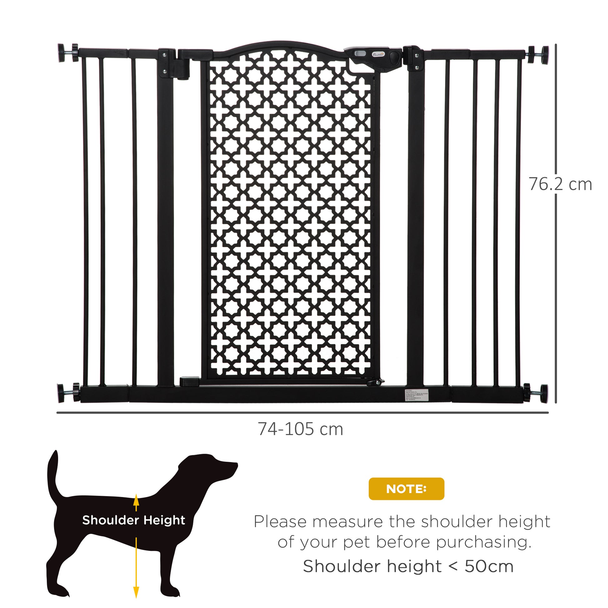 PawHut 74-105cm Pet Safety Gate Stair Barrier, with Auto Close, Double Locking - Black--ChewyGames-ChewyGames