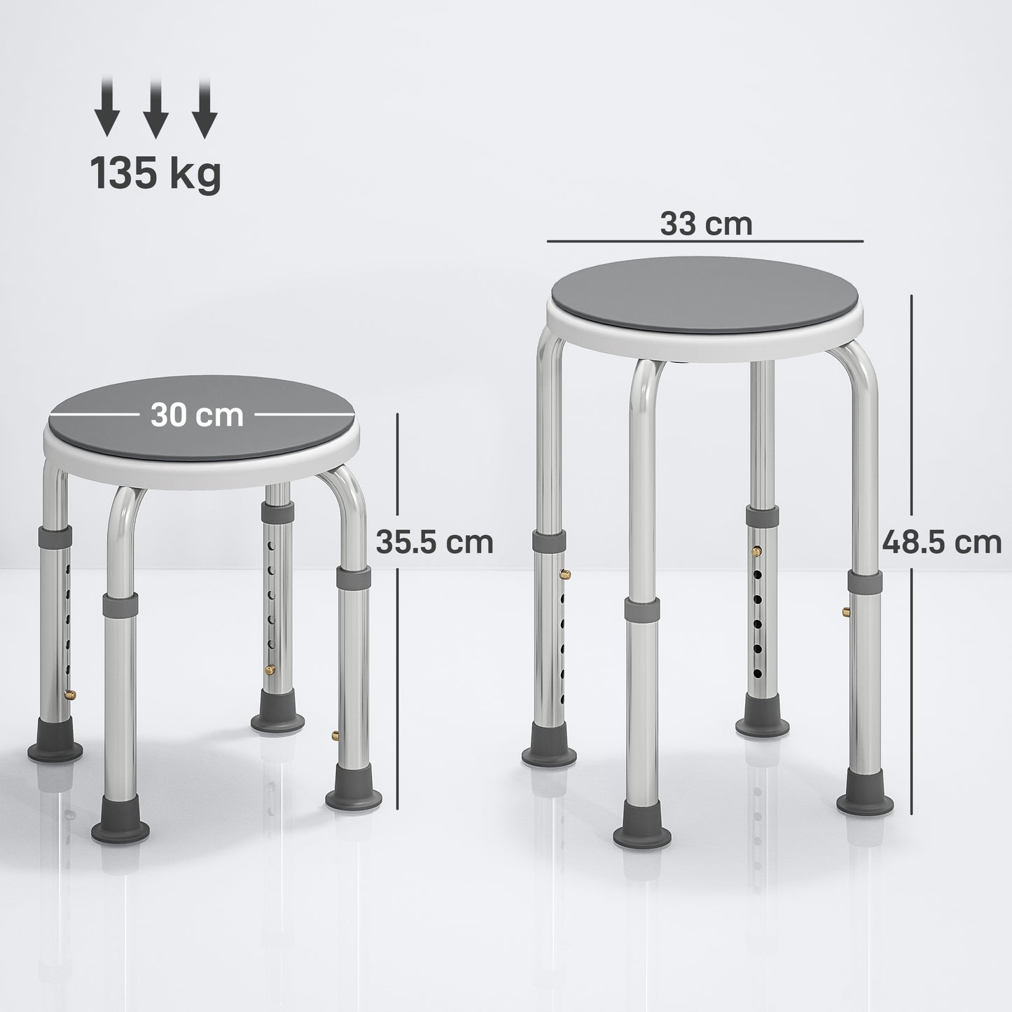 HOMCOM 360° Swivel Shower Chair, Height Adjustable Aluminium Shower Stool with Non-Slip Feet for Disabled, Elderly, Grey