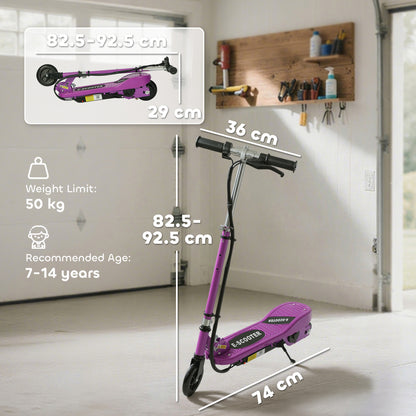 HOMCOM Foldable Electric Kids Scooter, Ride-on for Ages 7-14 Years, Purple