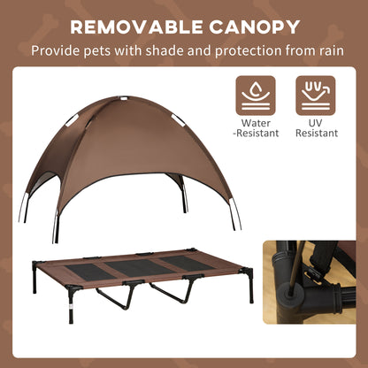PawHut Outdoor Dog Bed with Removable Canopy, Portable Raised Dog Bed for Camping, Garden & Beach, Water-Resistant UV-Protection Mesh Pet Cot Sun Lounger, for XL Pets, 122 x 92 x 108 cm, Brown--ChewyGames-ChewyGames