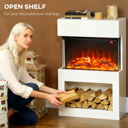 HOMCOM 19" Electric Fireplace with Surround, 3D Flame Effect, 6 Colours & 3 Brightness Levels, 1000W/2000W White Electric Fire and Mantel Reach up to 30㎡ Space with Remote & Timer, 3 Sided View
