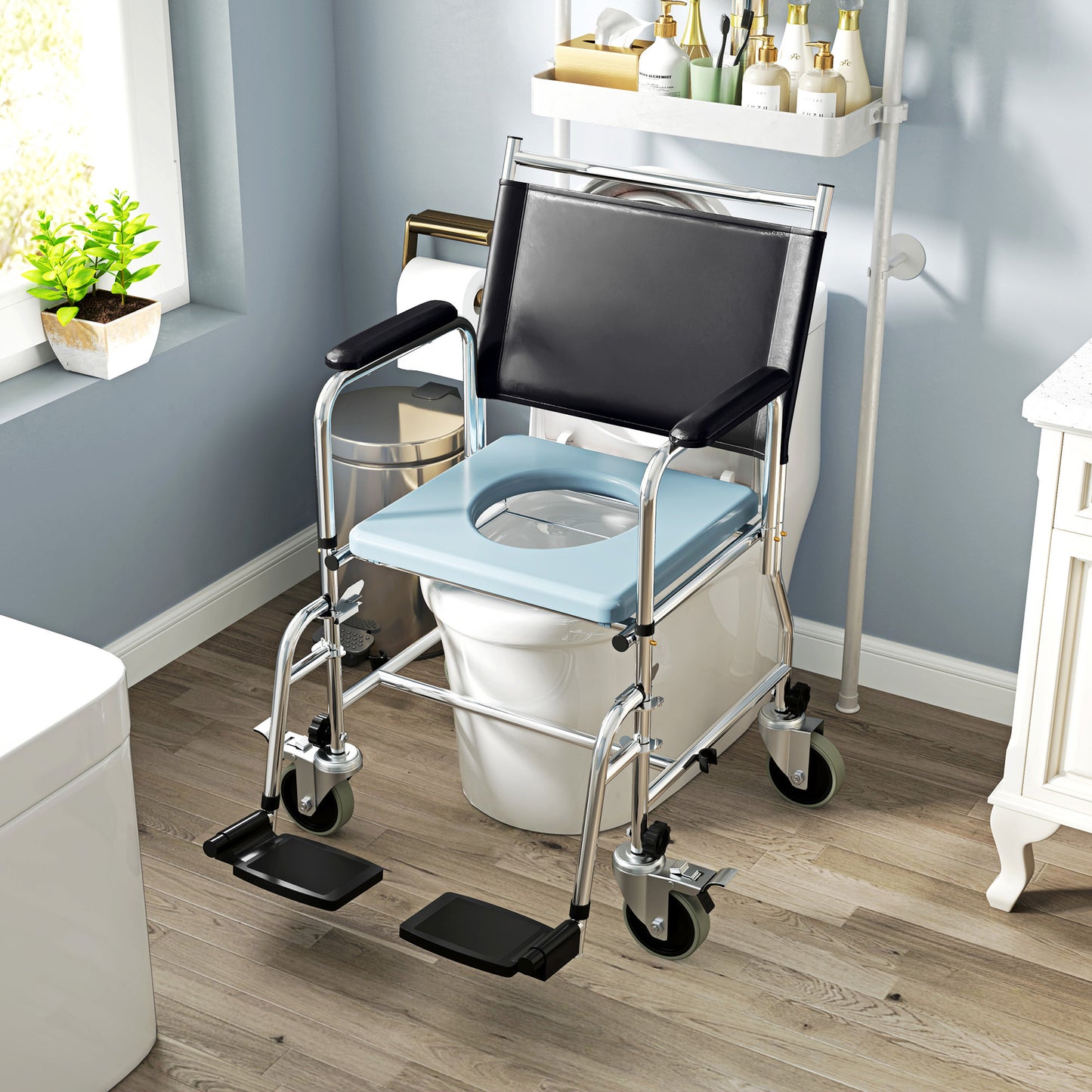HOMCOM 3-In-1 Commode Wheelchair - Black