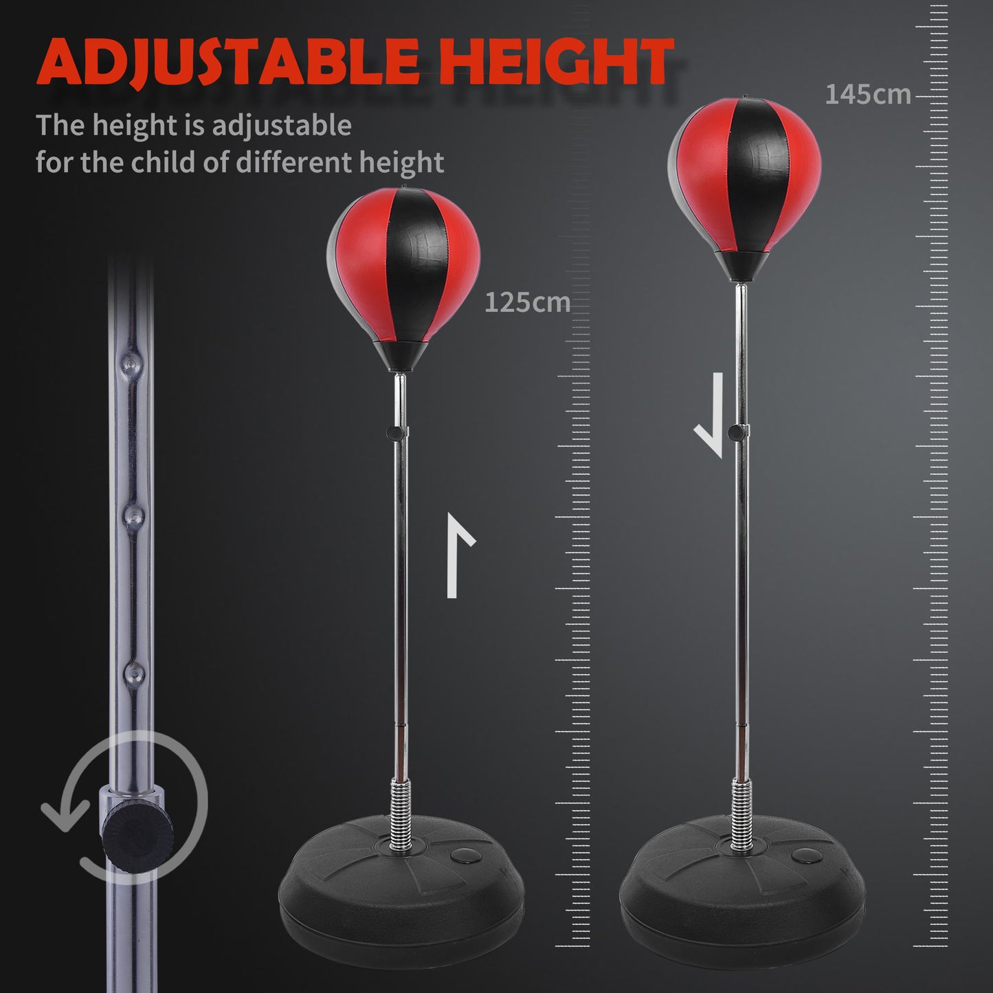 HOMCOM Punching Bag with Stand, 126-144 cm Height Adjustable Boxing Set Free Standing Speed Bag with Gloves and Air Pump for Teenagers Home Gym Workout