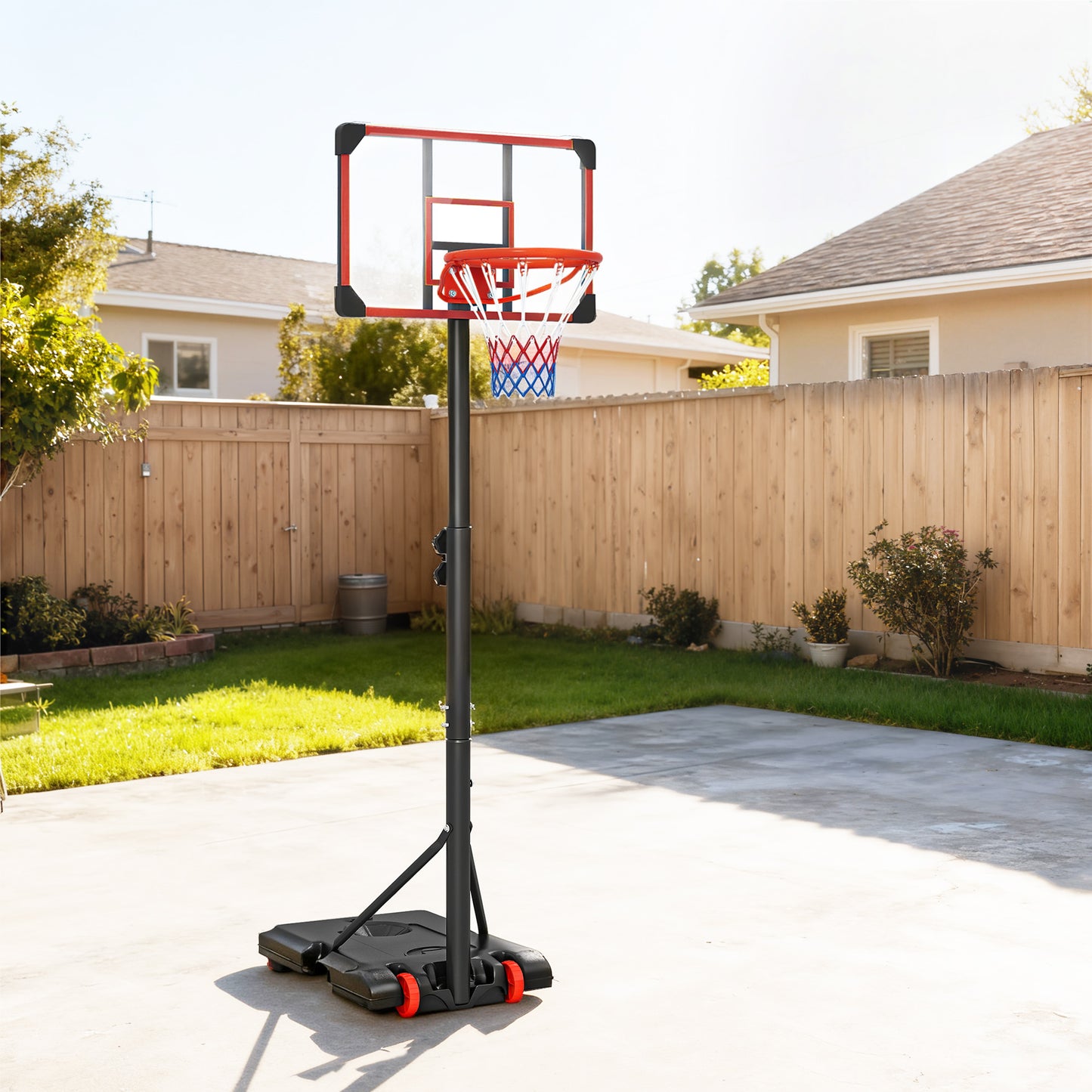 SPORTNOW Height Adjustable Basketball Hoop and Stand with Firm Backboard and Weighted Base, Portable on Wheels, Red