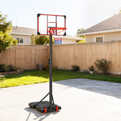 SPORTNOW Height Adjustable Basketball Hoop and Stand with Firm Backboard and Weighted Base, Portable on Wheels, Red