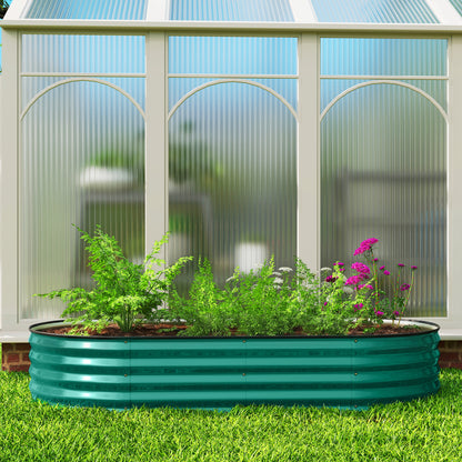 Outsunny Galvanised Raised Garden Bed, Metal Planter Box with Safety Edging, for Flowers, Herbs, Succulents, Light Green