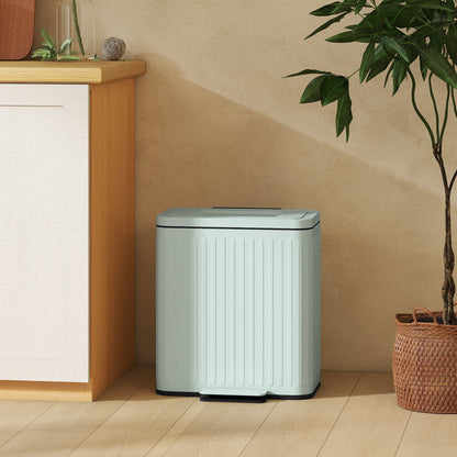 HOMCOM Dual Kitchen Bin, 2 x 20L Double Bin for Recycling and Waste, Fingerprint-proof Pedal Bin with Soft-Close Lid, Removable Inner Buckets, Green