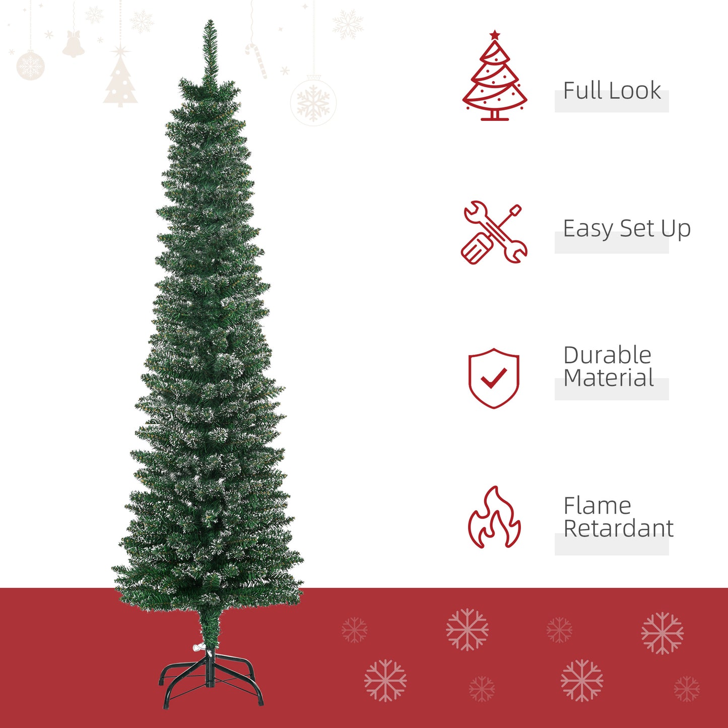 HOMCOM 5.5FT Artificial Snow Dipped Christmas Tree Xmas Pencil Tree Holiday Home Indoor Decoration with Foldable Black Stand, Green--ChewyGames-ChewyGames