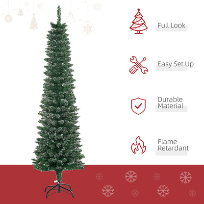 HOMCOM 5.5FT Artificial Snow Dipped Christmas Tree Xmas Pencil Tree Holiday Home Indoor Decoration with Foldable Black Stand, Green--ChewyGames-ChewyGames