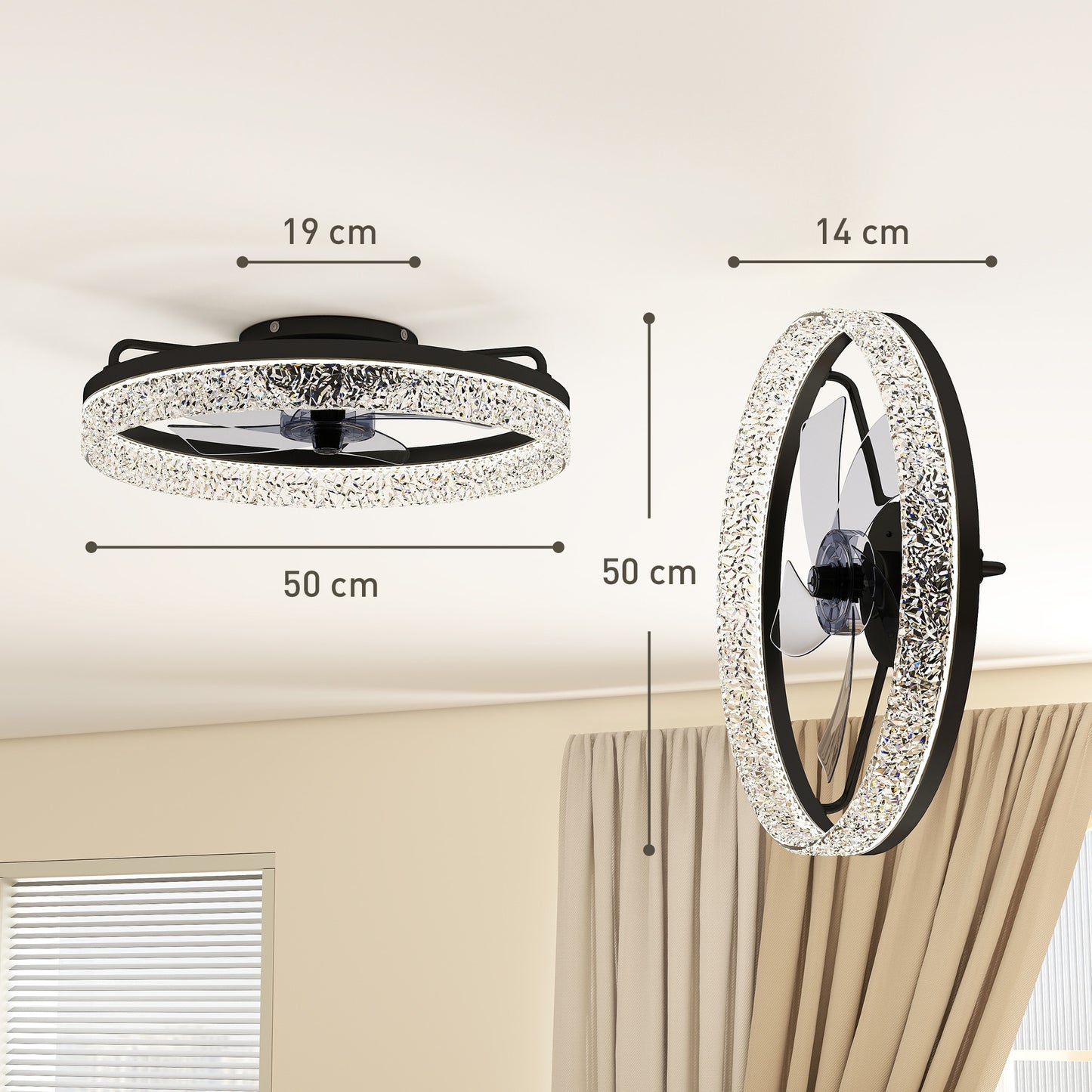 HOMCOM Ceiling Fan with Lights, Dimmable LED Mount Ceiling Fan Light with Remote App Control for Bedroom, Black--ChewyGames-ChewyGames
