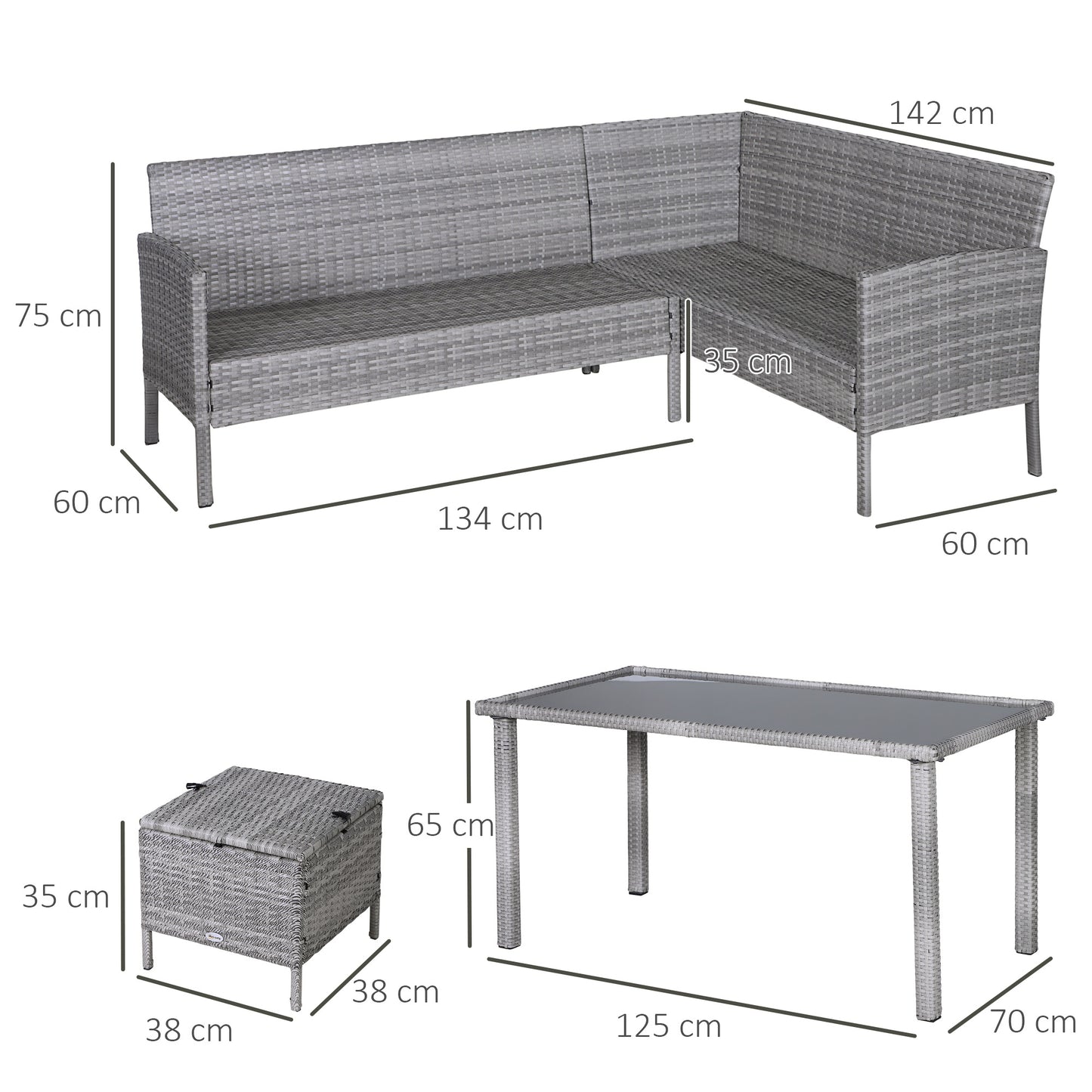 Outsunny 6-Seater Rattan Dining Set Sofa Table Footstool Outdoor w/ Cushion Garden Furniture