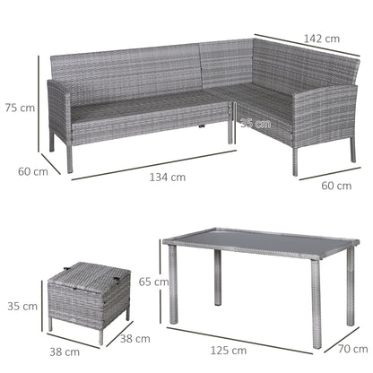 Outsunny 6-Seater Rattan Dining Set Sofa Table Footstool Outdoor w/ Cushion Garden Furniture