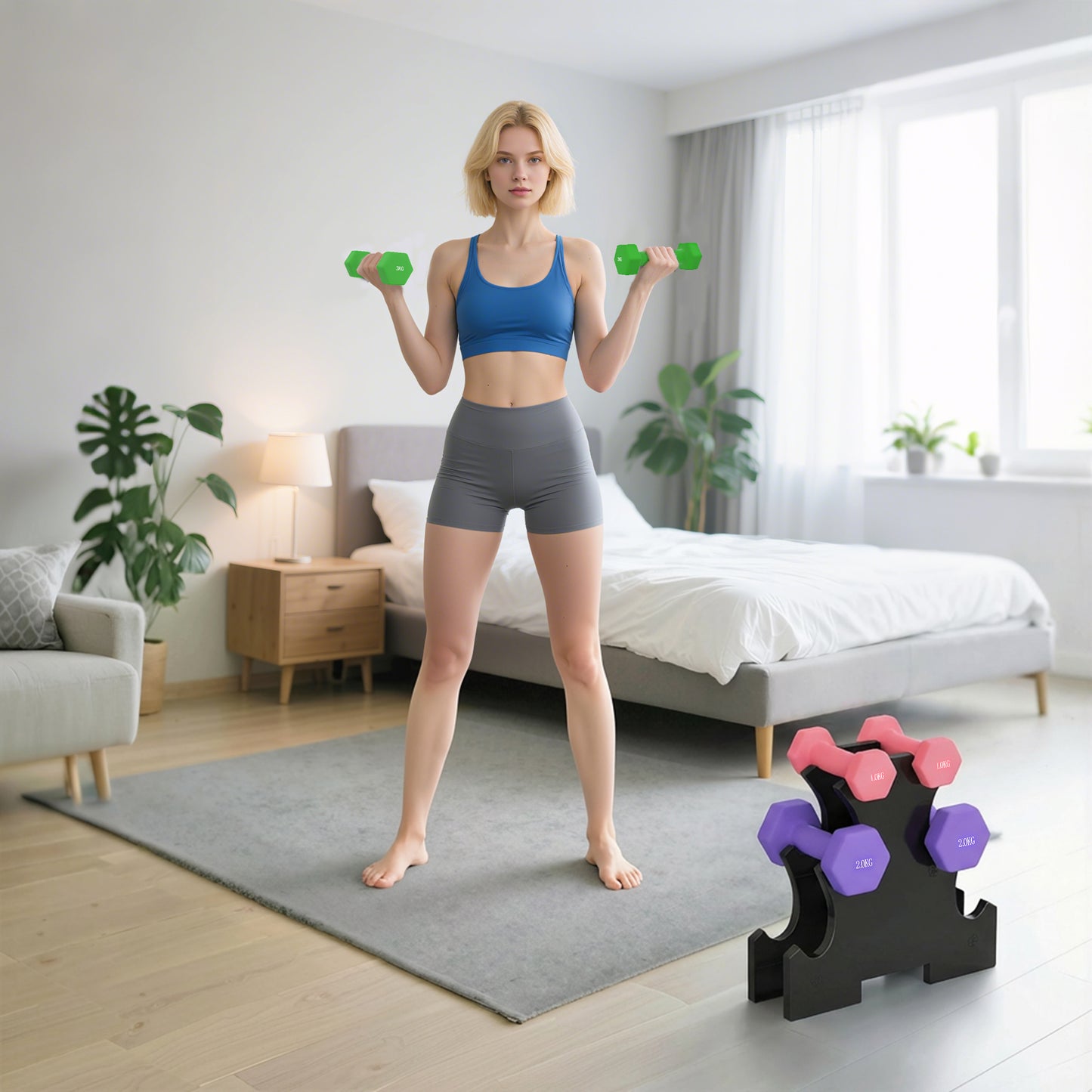 SPORTNOW Hex Dumbbells Set with Dumbbell Rack, Hand Weights for Strength Training Weight Lifting,  2 x 1kg, 2 x 2kg, 2 x 3kg