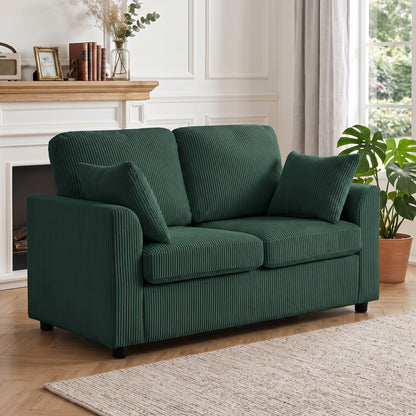 HOMCOM 2 Seater Sofa, Corduroy Small Couch with Spring Cushion, Wide and Deep Seat, Dark Green