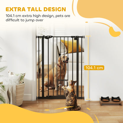 PawHut Extra Tall Pet Gate, Indoor Dog Safety Gate, with Cat Flap, Auto Close, 74-80cm Wide - Black--ChewyGames-ChewyGames