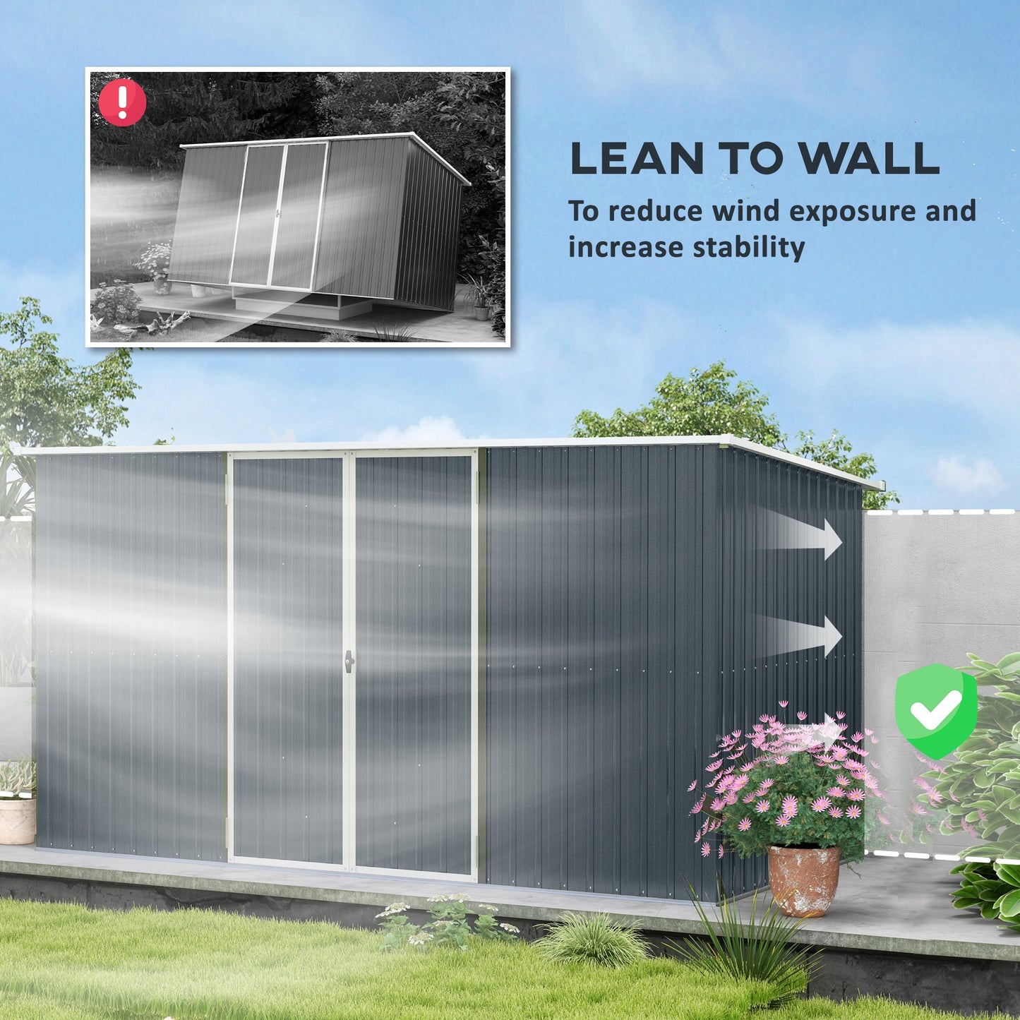 Outsunny 11 x 5.6ft Galvanised Steel Garden Shed, Metal Shed, Garden Storage Shed with Lockable Doors and Gloves for Outdoor Patio, Garden, Grey--ChewyGames-ChewyGames