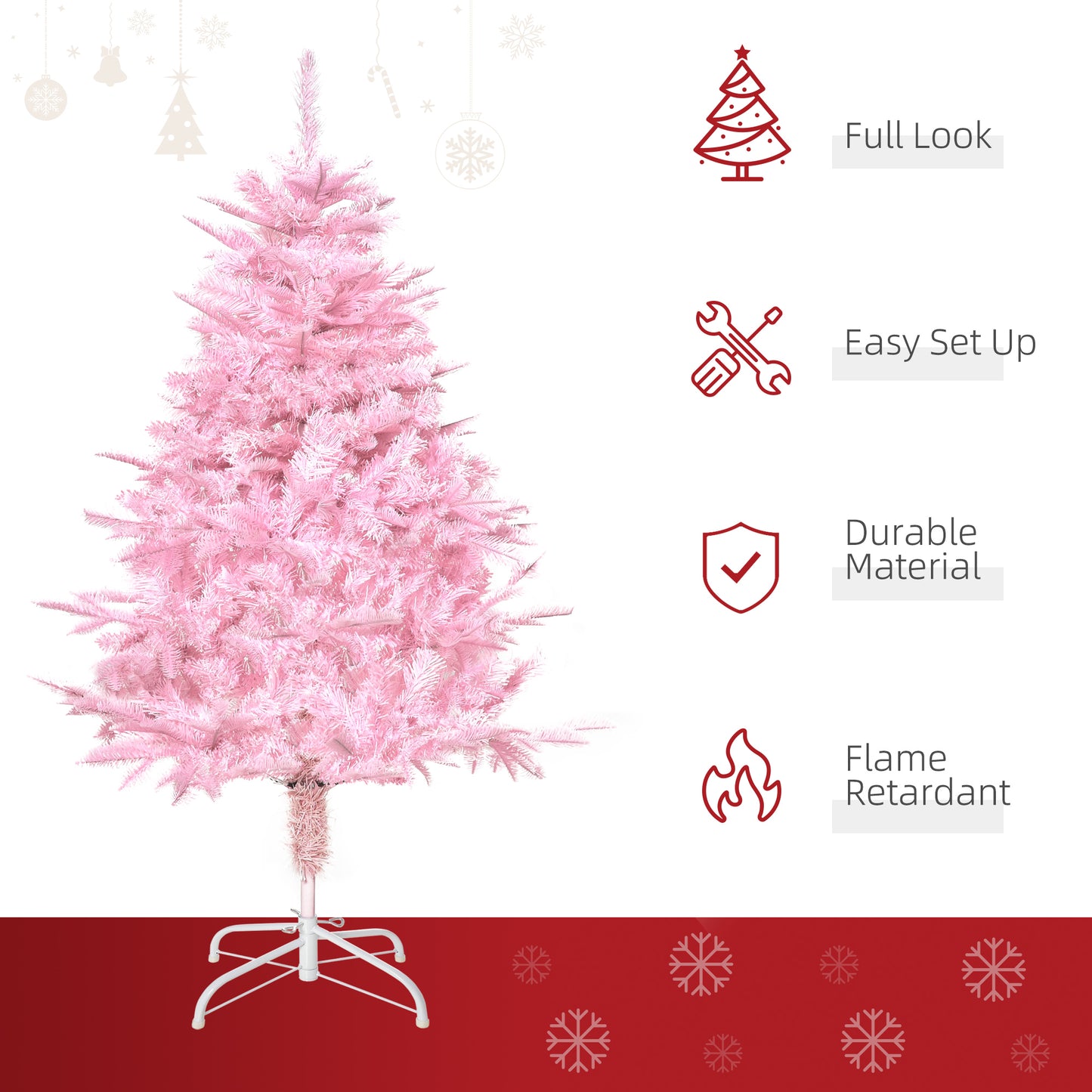HOMCOM 4FT Artificial Christmas Tree Holiday Xmas Holiday Tree Decoration with Automatic Open for Home Party, Pink