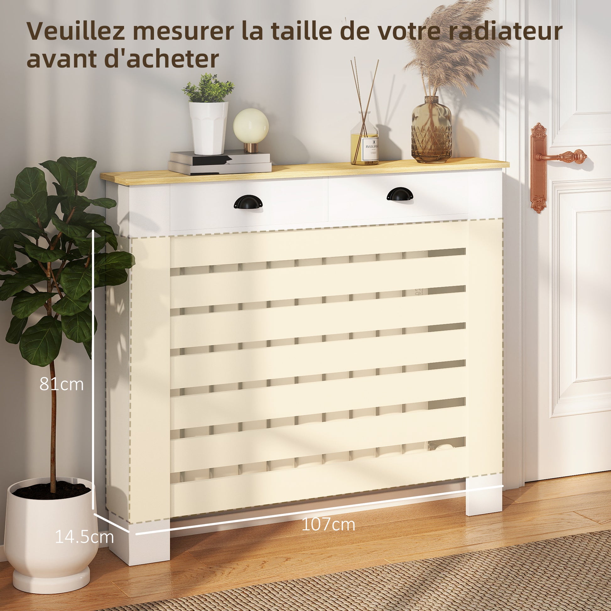 HOMCOM 95.5H x 111Wcm Radiator Cover, with Drawer - White--ChewyGames-ChewyGames