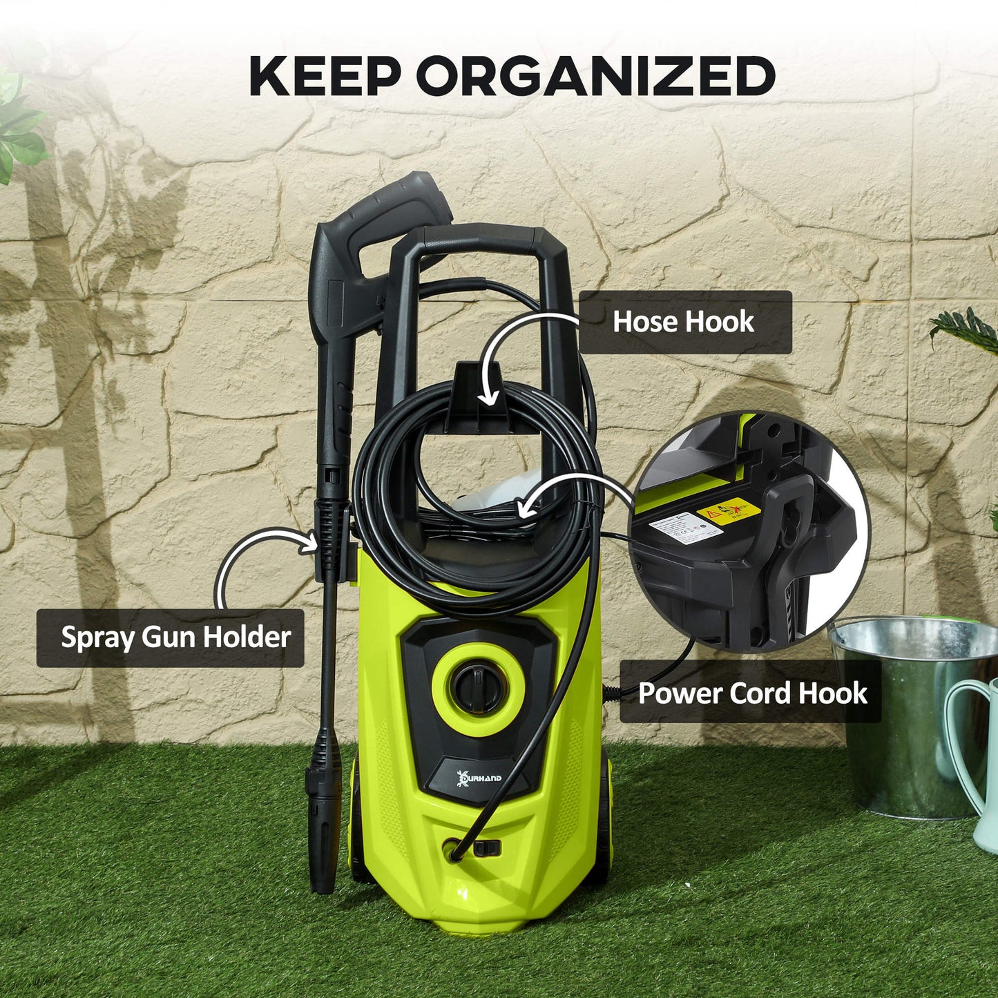 DURHAND 1800W High Pressure Washer, 150 Bar Pressure, 510 L/h Flow, High-Performance Portable Power Washer Jet Wash Cleaner with 6M Hose, Snow Foam Bottle for Garden, Car, Furniture, Green