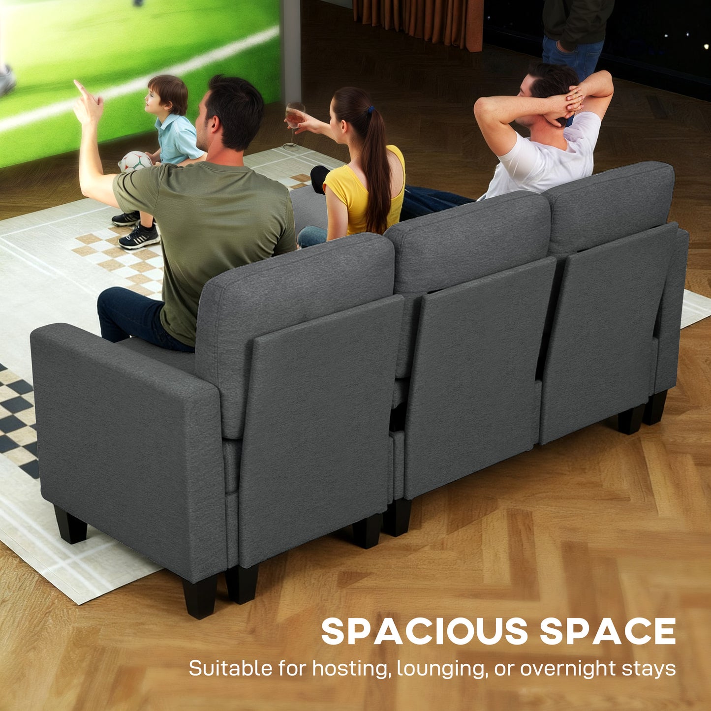 HOMCOM Three-Seater Storage Sofa Bed -  Charcoal Grey