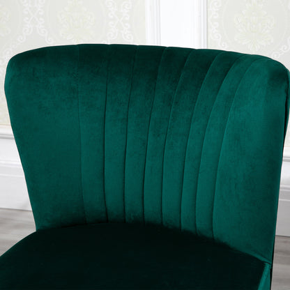 HOMCOM Velvet Accent Chair Occasional Tub Seat Padding Curved Back with Wood Frame Legs Home Furniture for Bedroom Living Room Set of 2 Green