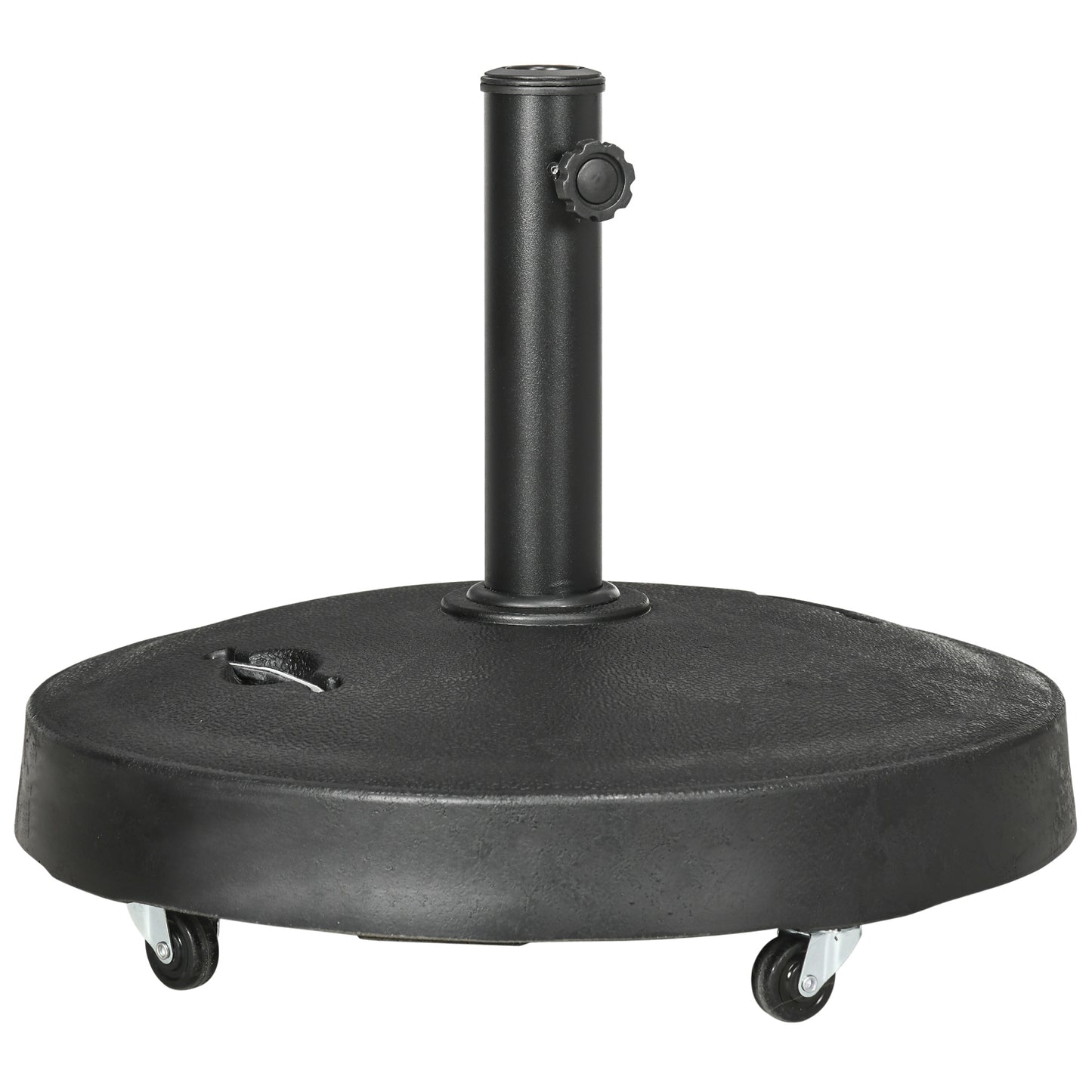 Outsunny 25kg Resin Garden Parasol Base with Wheels and Retractable Handles, Round Outdoor Market Umbrella Stand Weight for Poles of Φ38mm to Φ48mm, Black