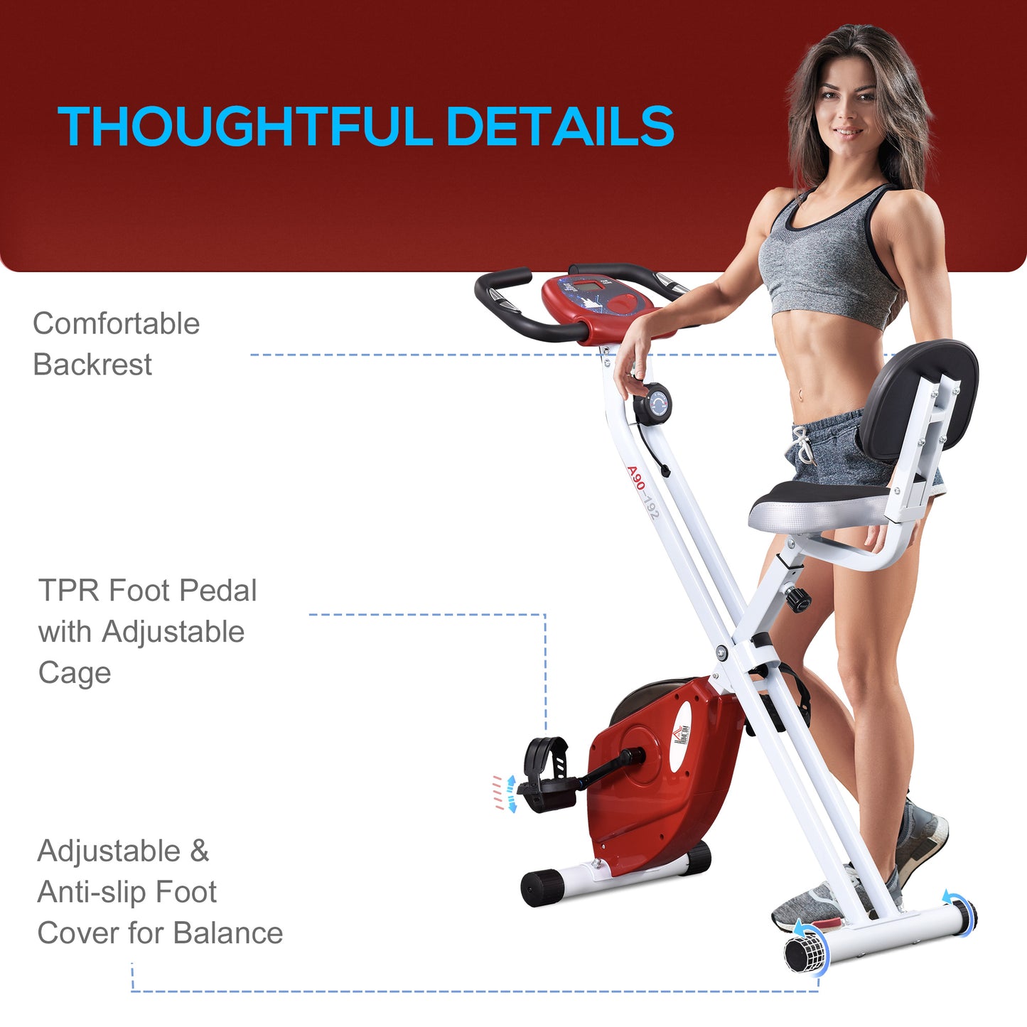 HOMCOM Folding Exercise Bike, Fitness Bicycle Indoor Trainer, Quiet 8-Level Magnetic Resistance, with LCD Monitor, Pulse Sensor and Wheels for Sport Maison and Cardio Training, Red