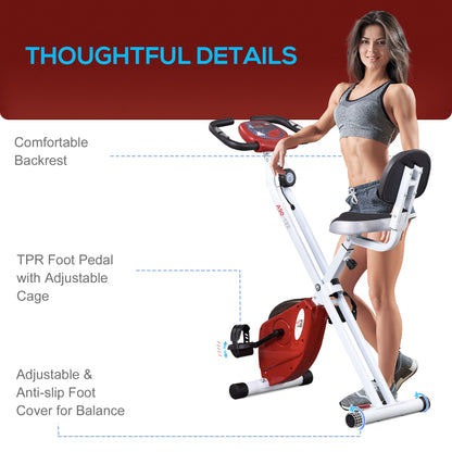 HOMCOM Folding Exercise Bike, Fitness Bicycle Indoor Trainer, Quiet 8-Level Magnetic Resistance, with LCD Monitor, Pulse Sensor and Wheels for Sport Maison and Cardio Training, Red