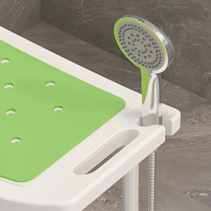 HOMCOM Shower Chair, Adjustable Height Shower Stool with Aluminium Frame and Non-Slip Feet, Bathtub Stool Seat with Padded Seat for Elderly Disabled Handicap, Green