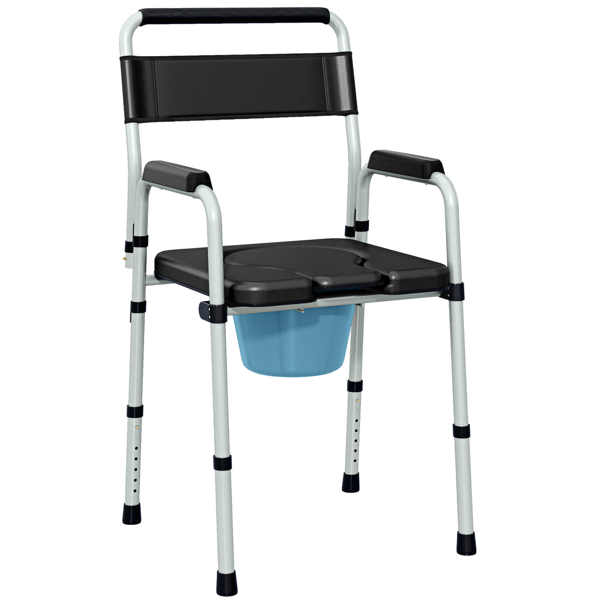 HOMCOM Lightweight Non-Slip Commode, Height Adjustable Commode Toilet Chair with Arms and Back, Black