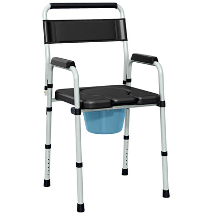 HOMCOM Lightweight Non-Slip Commode, Height Adjustable Commode Toilet Chair with Arms and Back, Black