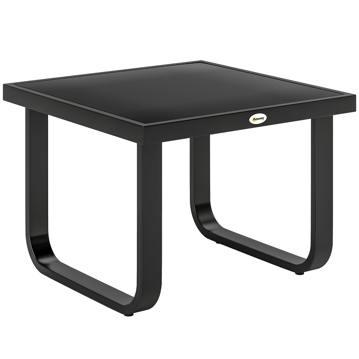 Outsunny Outdoor Garden Coffee Table, Rectangle Metal Side Table with Tempered Glass Tabletop, Adjustable Foot Pads-Coffee Tables-ChewyGames-ChewyGames