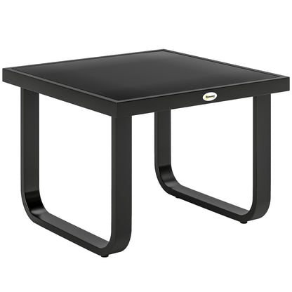 Outsunny Outdoor Garden Coffee Table, Rectangle Metal Side Table with Tempered Glass Tabletop, Adjustable Foot Pads-Coffee Tables-ChewyGames-ChewyGames