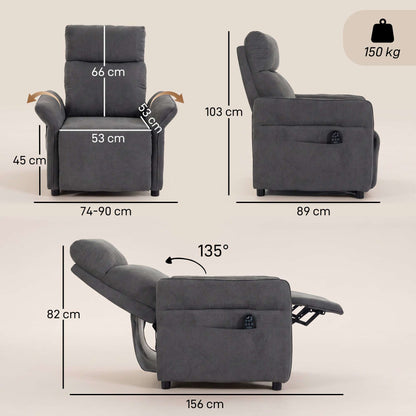 HOMCOM Recliner Armchair, Push Back Recliner Chair with Massage & Heat, Adjustable Armrests, Dual Side Pockets, Dark Grey