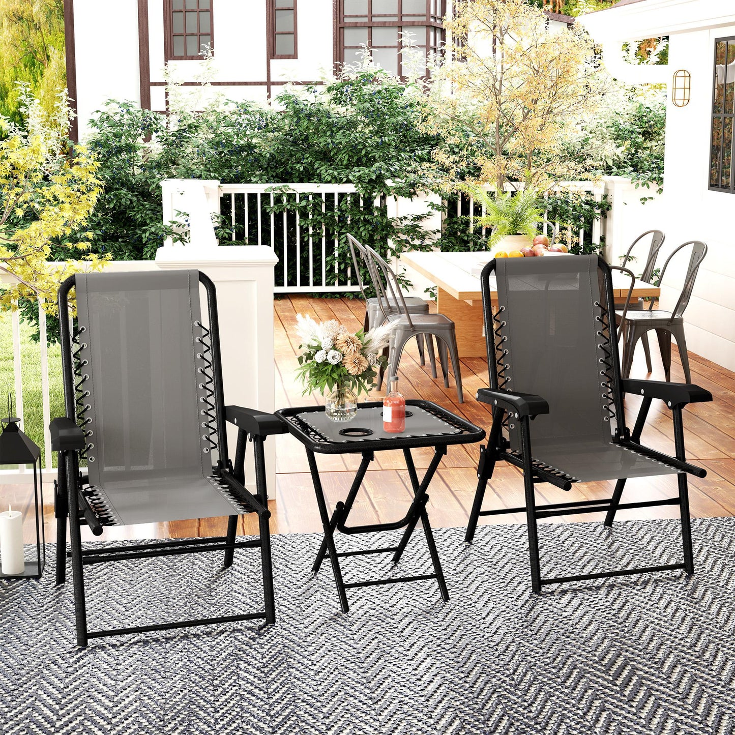 Outsunny Three-Piece Garden Table and Chair Set - Dark Grey--ChewyGames-ChewyGames